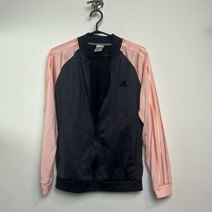 Silky pink and grey floral addidas zip up sweater size women’s medium